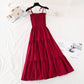 Cotton hemp suspender dress retro long skirt with slim waist  4113
