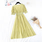 Super fairy bubble sleeve gentle wind high waist thin temperament dress  4209