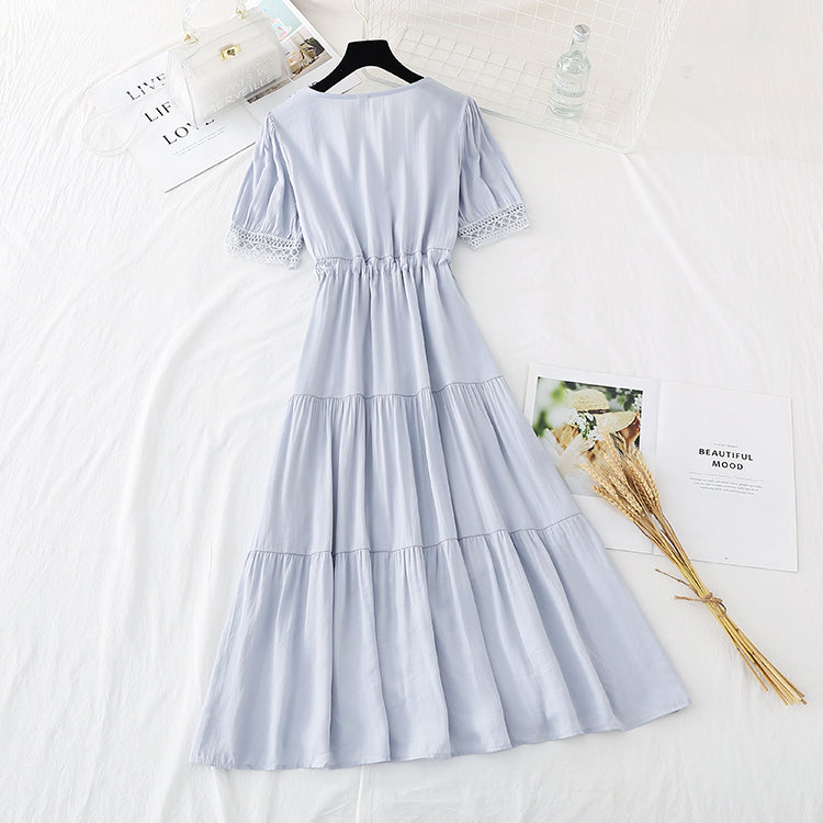 French retro waist with slim temperament fairy long skirt  4158