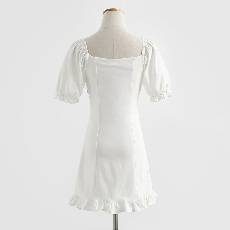 New French sweet waist closing slim dress  4282