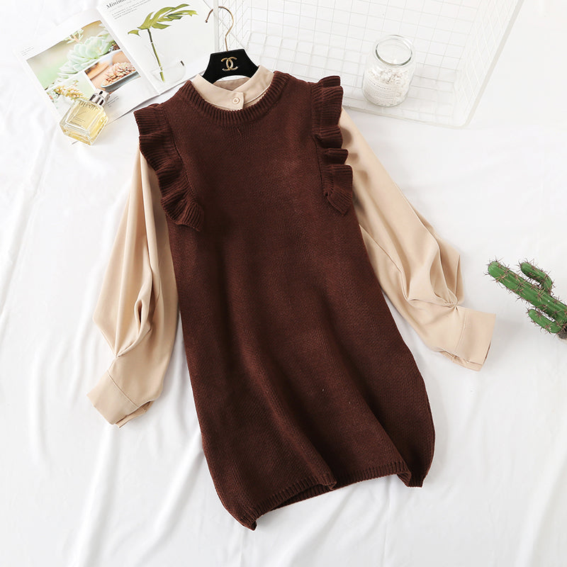 Slim sweater knitted vest vest with shirt skirt  4450