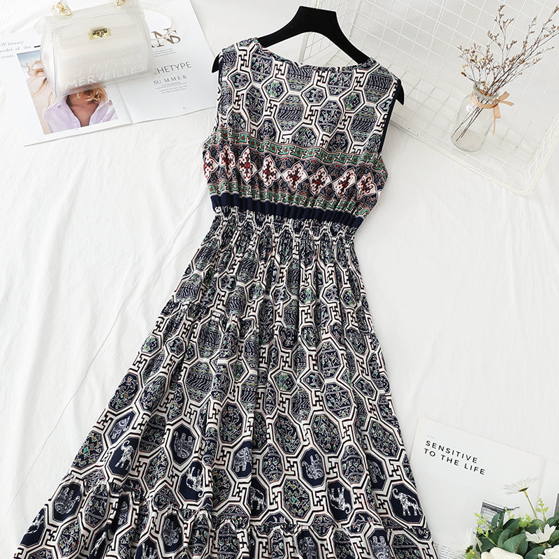 Long skirt with slim waist and French retro national style beach skirt  4231