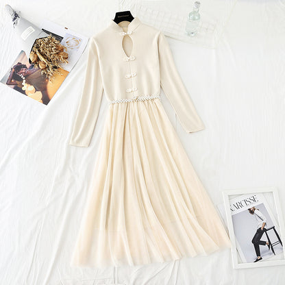 Vintage disc mesh stitched fairy bottomed knee length skirt  4402