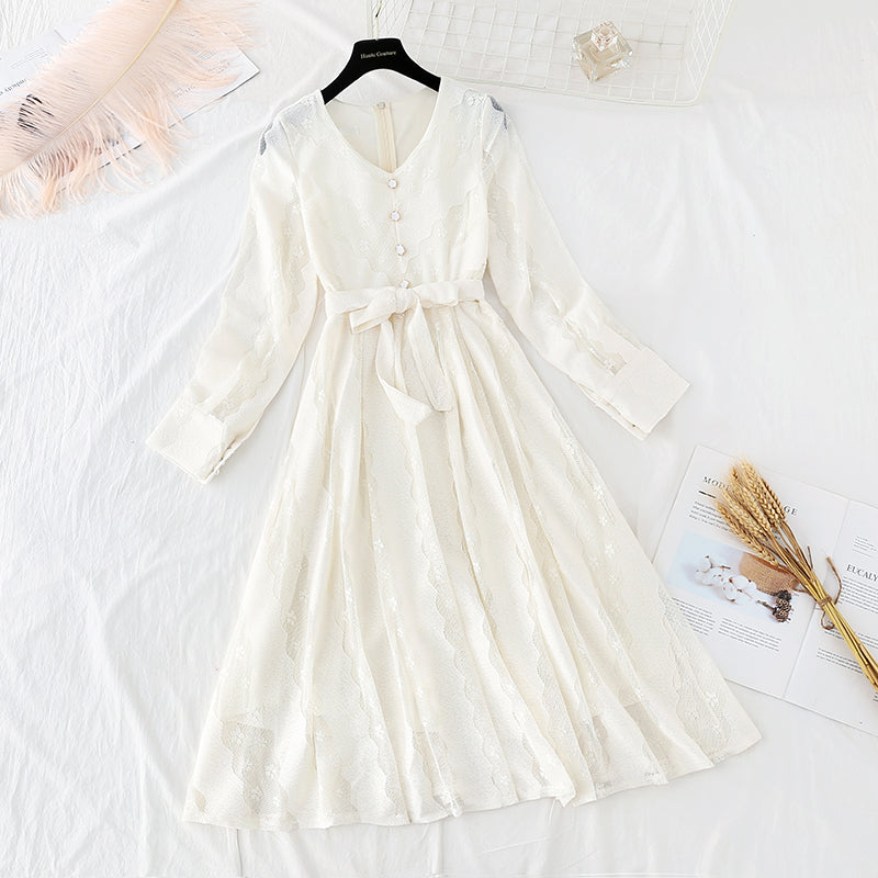 The new waist is slim and retro long sleeve small Lapel dress  4399