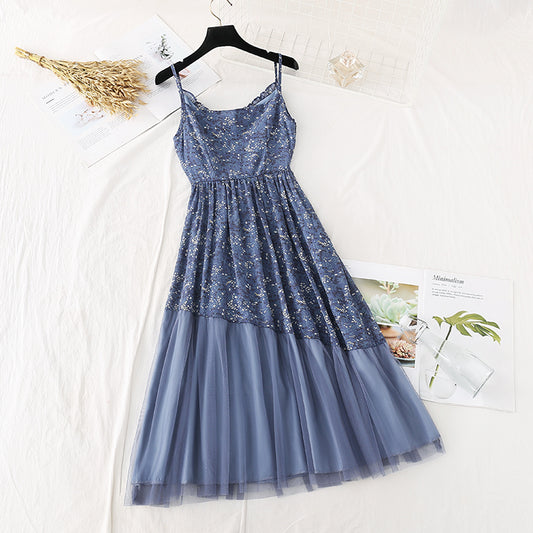 Vintage mesh Floral Chiffon Skirt with slim waist  4115