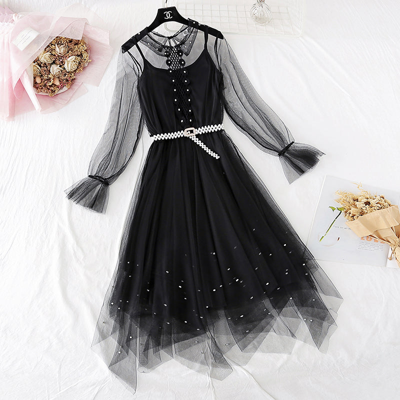 New suspender skirt fairy super xiansen stem orange French Retro  4497