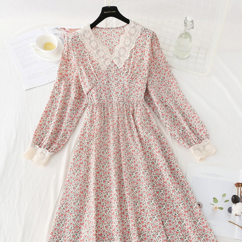 Floral dress gentle wind slim temperament Chiffon Skirt  4082
