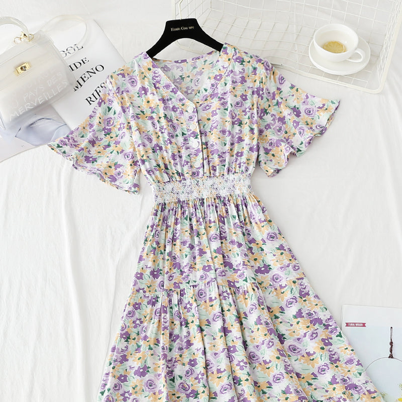 Neuer französischer sanfter Rock V-Ausschnitt, schmaler Rock mit floraler Taille 4234