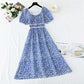 Small fresh sweet floral dress retro bubble sleeve  4274