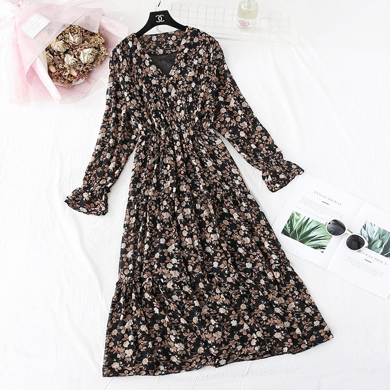 Slim retro floral skirt medium length  3996