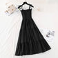 Cotton hemp suspender dress retro long skirt with slim waist  4113