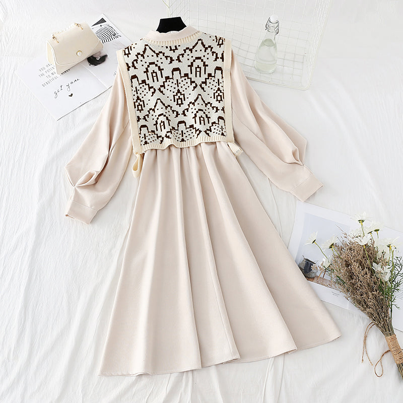 Slim knit dress versatile bottomed winter dress  4075