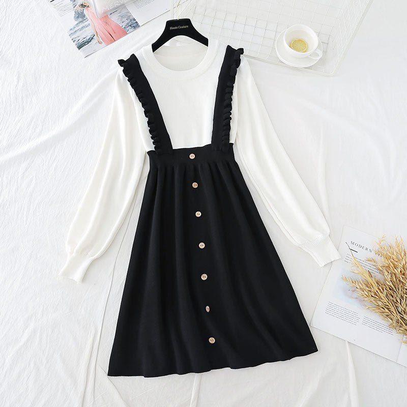 New suspender fake two pieces of small fragrance french wool dress  3904