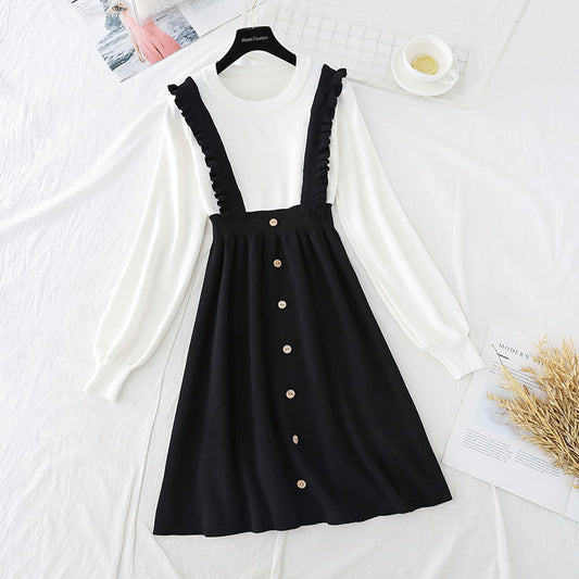 New suspender fake two pieces of small fragrance french wool dress  3904