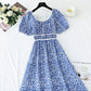 Small fresh sweet floral dress retro bubble sleeve  4274