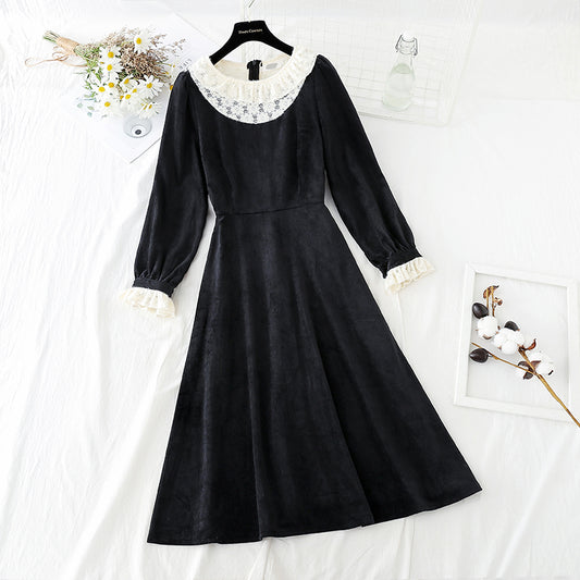 Retro High Waist thin Hepburn style bottomed small black skirt  4052