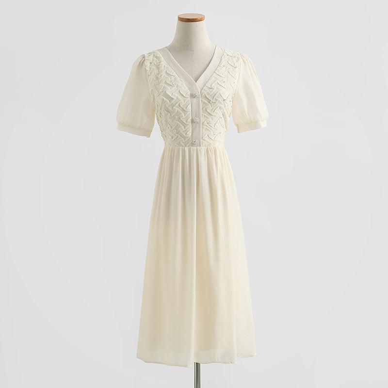 French design pleated bubble sleeve skirt  4278