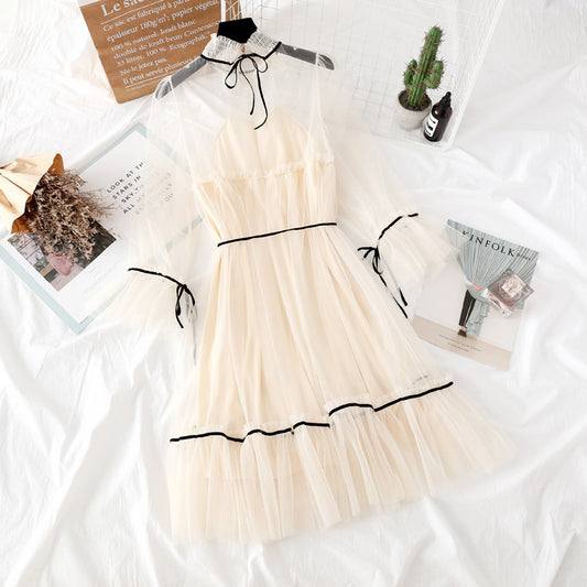 Lace mesh dress girl's heart is thin fairy skirt  4319