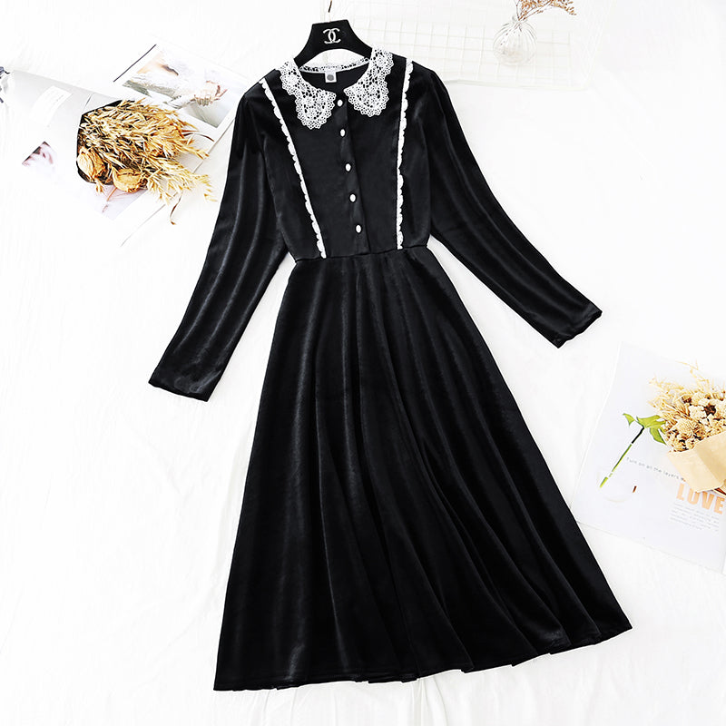 New lace doll neck light familiar French retro skirt  4024