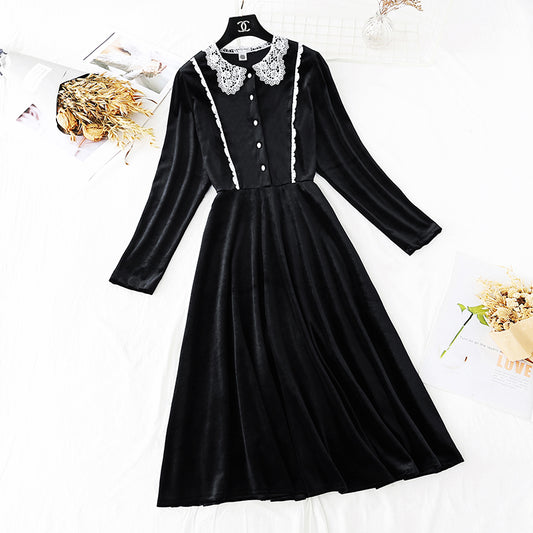 New lace doll neck light familiar French retro skirt  4024