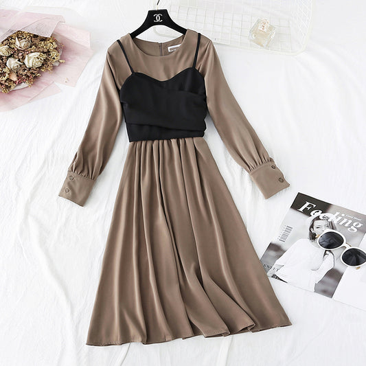 Chiffon Dress + suspender vest two piece suit  4035