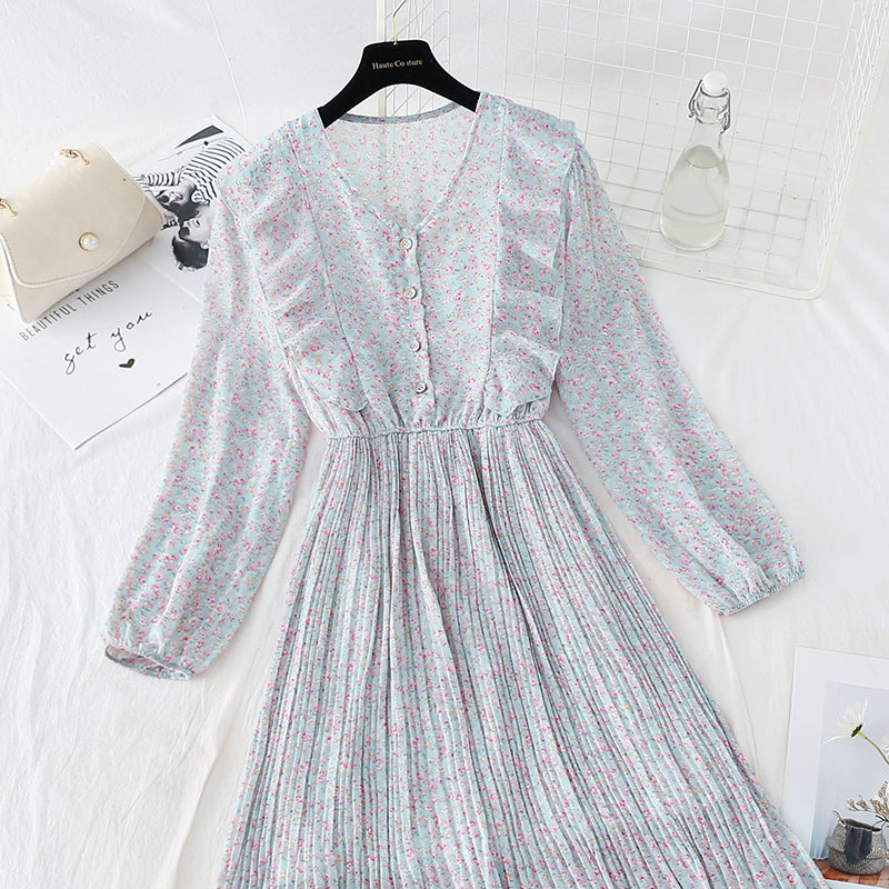 New Ruffle Chiffon Dress pleated skirt  4079