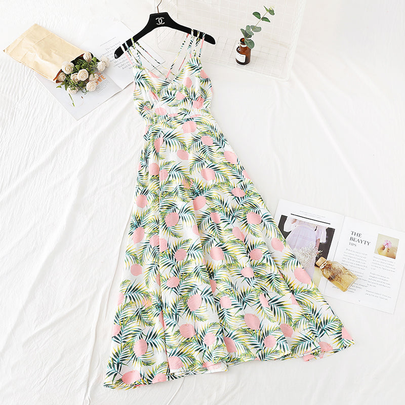 Broken Flower Chiffon dress female French first love skirt retro super Fairy  4108