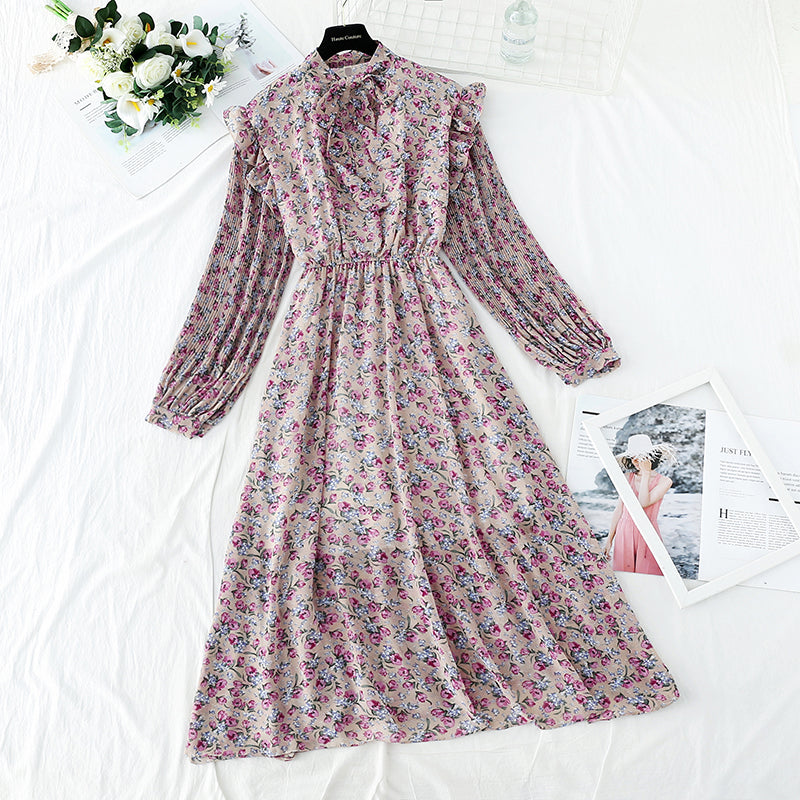 The new female Floral Chiffon dress is slim at the waist  4545