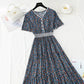 Cotton linen dress female V-neck floral dress waist  4245