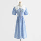 French retro doll neck cotton linen Floral Dress  4290