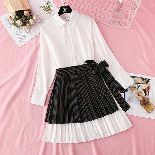 Design sense minority white shirt skirt pleated skirt  4049