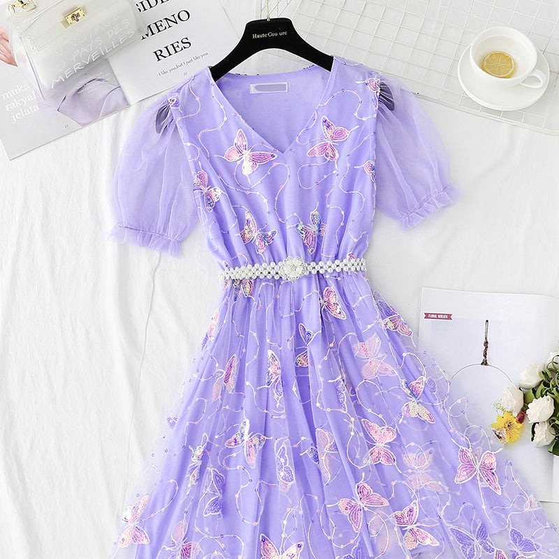 Fairy super fairy lace gauze skirt heavy industry embroidery Sequin  4421