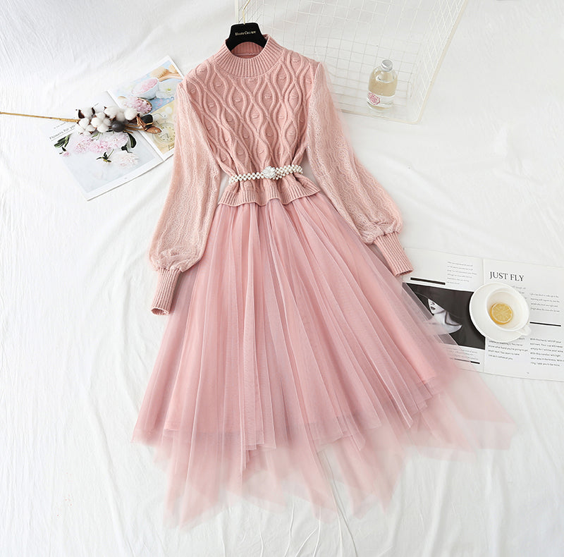 New style bottom sweater stitched mesh French fairy dress  4438