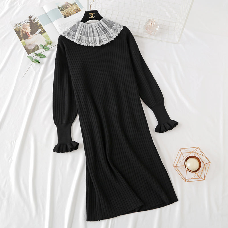 French retro net red two piece suit doll collar lace dress  4471