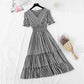 Ruffle Sleeve Plaid temperament dress goddess style thin dress  4206