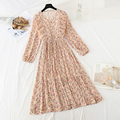 Ruffled floral dress shows thin skirt  4061