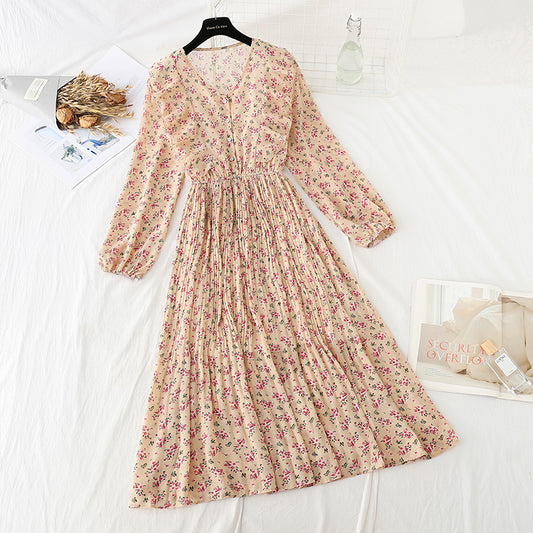 Ruffled floral dress shows thin skirt  4061