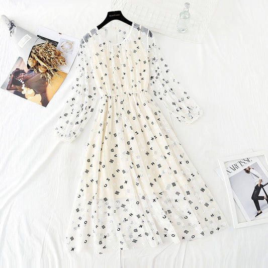 French letter printed long skirt fairy super fairy series  3936