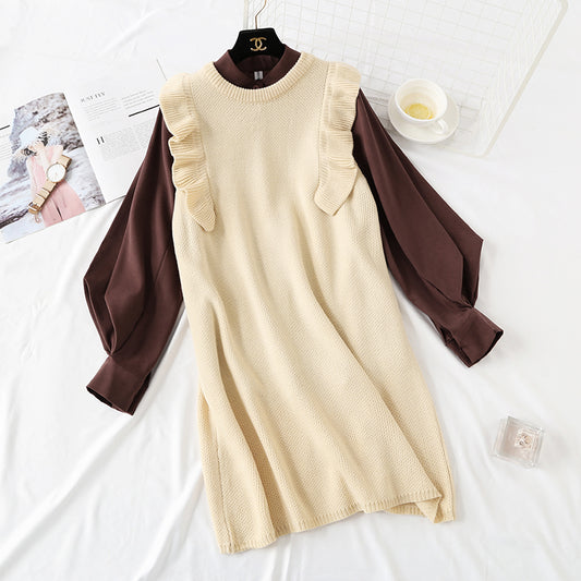 Slim sweater knitted vest vest with shirt skirt  4450