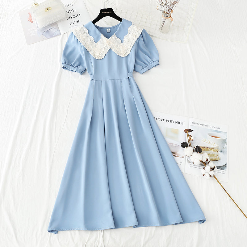 New French gentle style first love skirt with thin waist and long style  4239