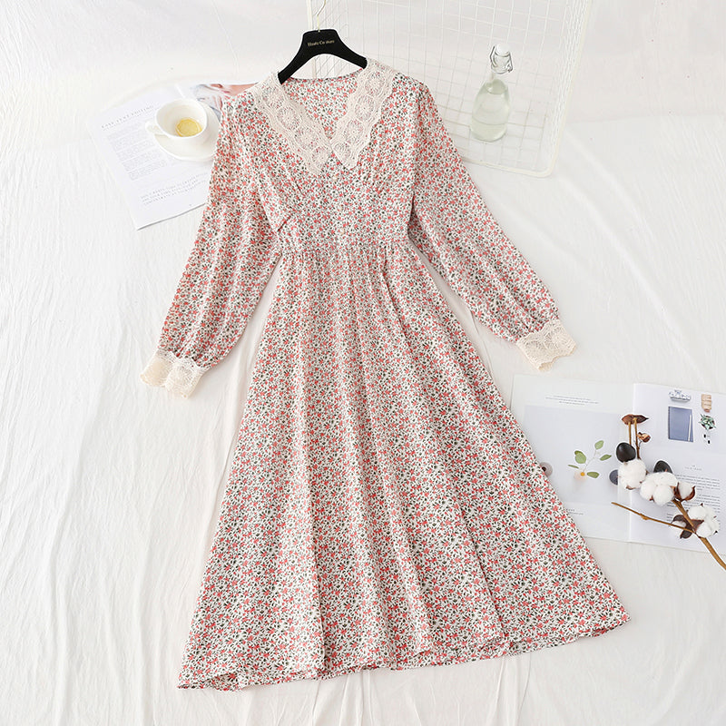 Floral dress gentle wind slim temperament Chiffon Skirt  4082