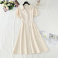 V-neck temperament, slim waist, tea break retro dress  4265