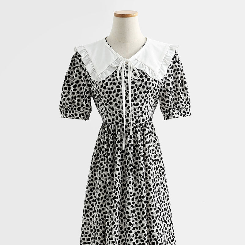 French retro doll neck cotton linen Floral Dress  4290