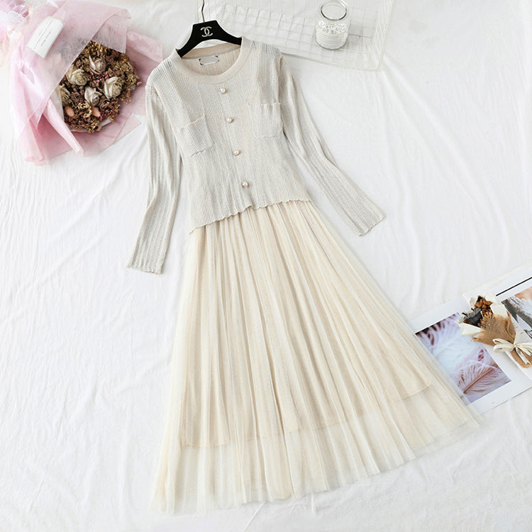 Little fragrant wind fairy suspender bottomed skirt suit  4357