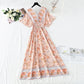 Cotton linen dress French retro V-neck national style  4258