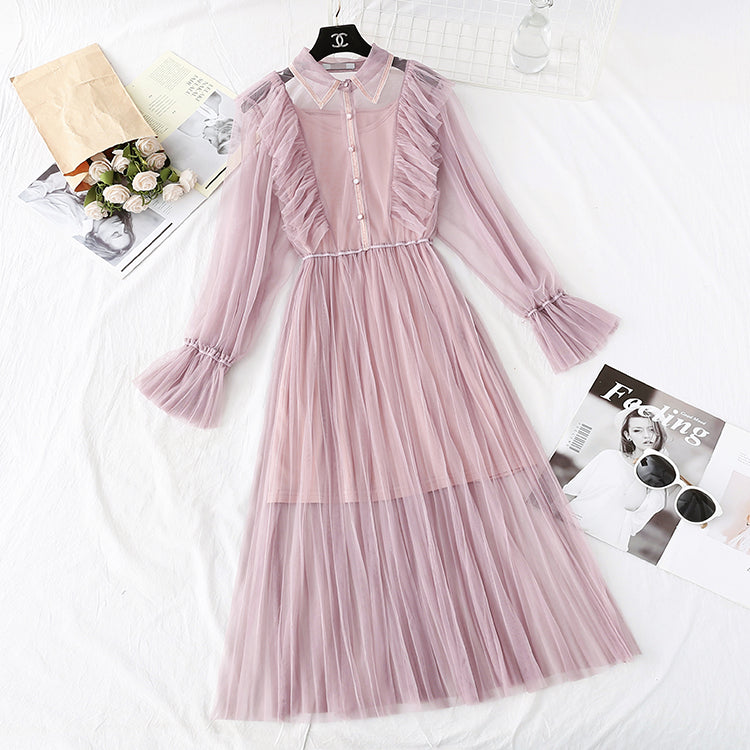 Sanftes Windfee-Superfee-Serien-Mesh-Kleid 3982