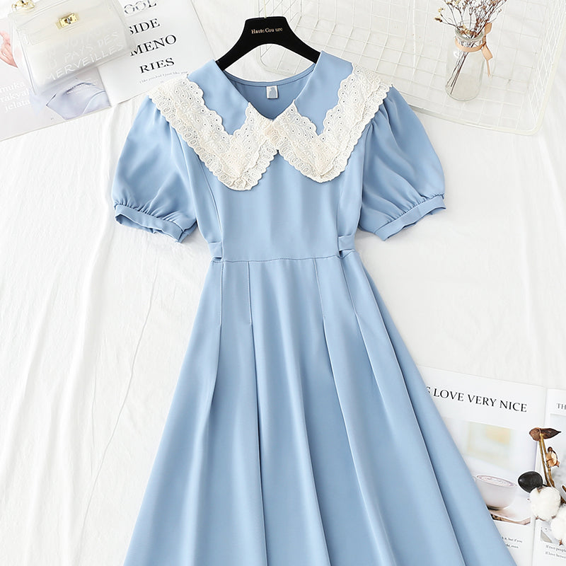 New French gentle style first love skirt with thin waist and long style  4239