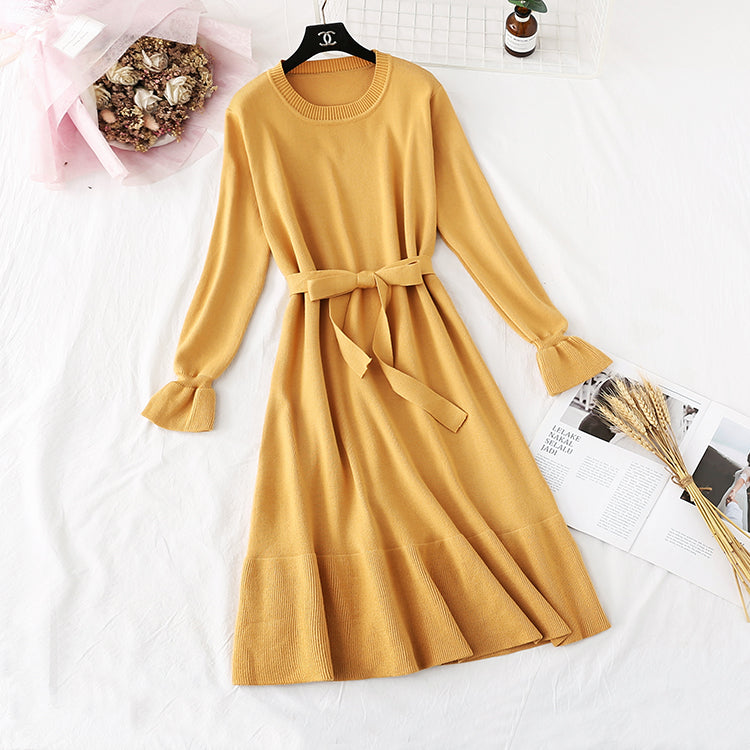 Small fragrance knitted dress French retro fishtail skirt  4482