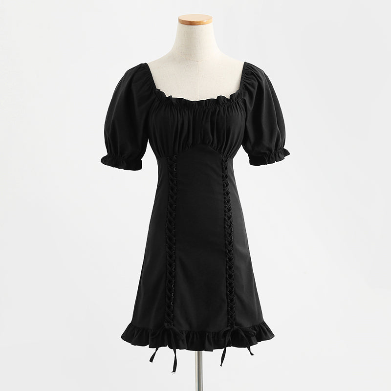 New French sweet waist closing slim dress  4282