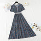 Cotton linen dress female V-neck floral dress waist  4245